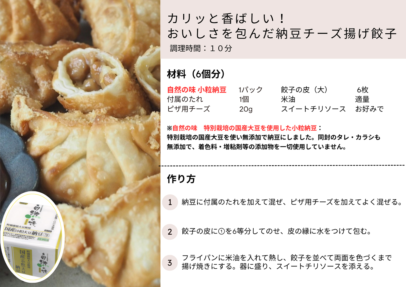 カリッと香ばしい！おいしさを包んだ納豆チーズ揚げ餃子